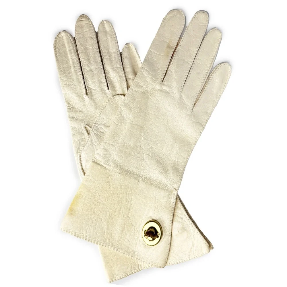Bonnie Cashin Leather Gloves Gauntlet Style Iconic Turn Lock Vintage Crescendoe